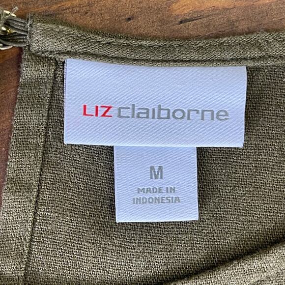 Liz Claiborne Olive Green Sleeveless Tank Midi Dress Pockets Linen Womens Medium - Picture 4 of 12